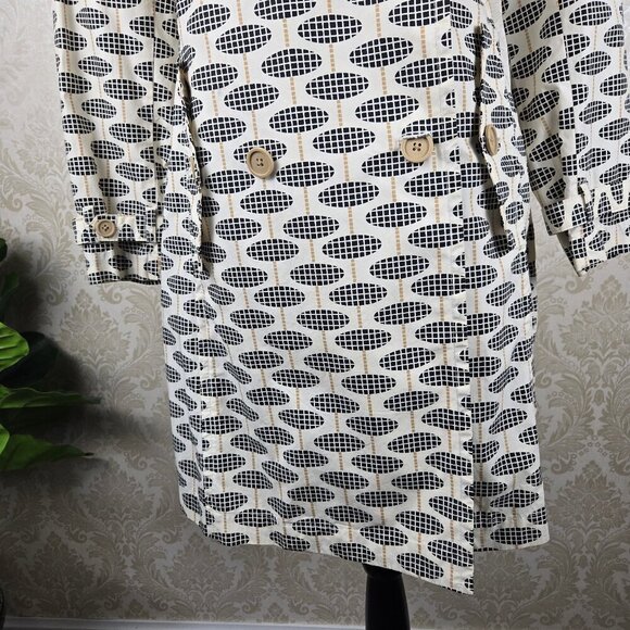 Gap Size XS Coated Cotton Trench Coat Cream Geometric Print Double Breasted Belt - Picture 4 of 16